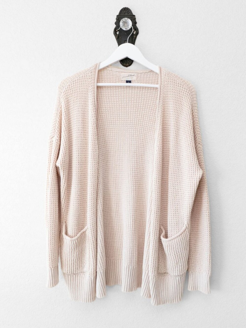 Universal Thread Beige Open Knit Cardigan Medium Cotton Open Front Pocket Sweate - Picture 2 of 14